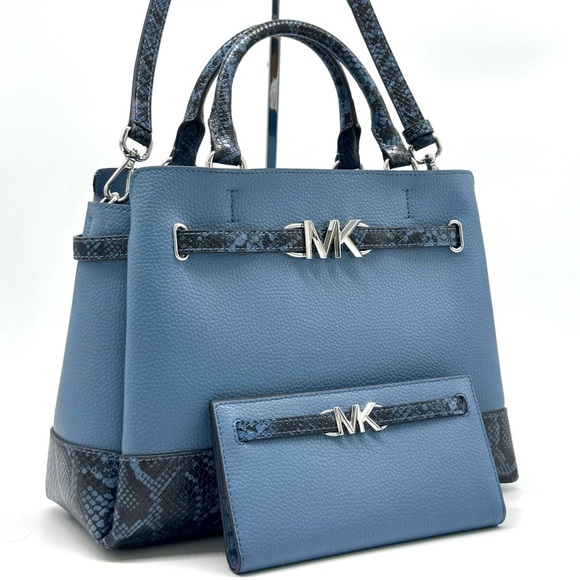 Michael Kors Large Reed Satchel Crossbody Bag & Matching Snap Wallet Denim - Picture 3 of 14